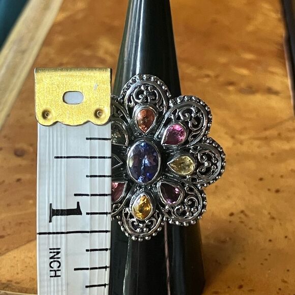 Natural Tanzanite Sapphire Sterling Silver Cocktail Ring Size 7 - Picture 7 of 9